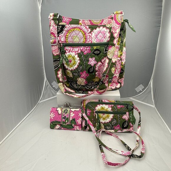 Vera Bradley Olivia Pink Messenger Bag, Crossbody and Wristlet Retired Pattern - Picture 2 of 11